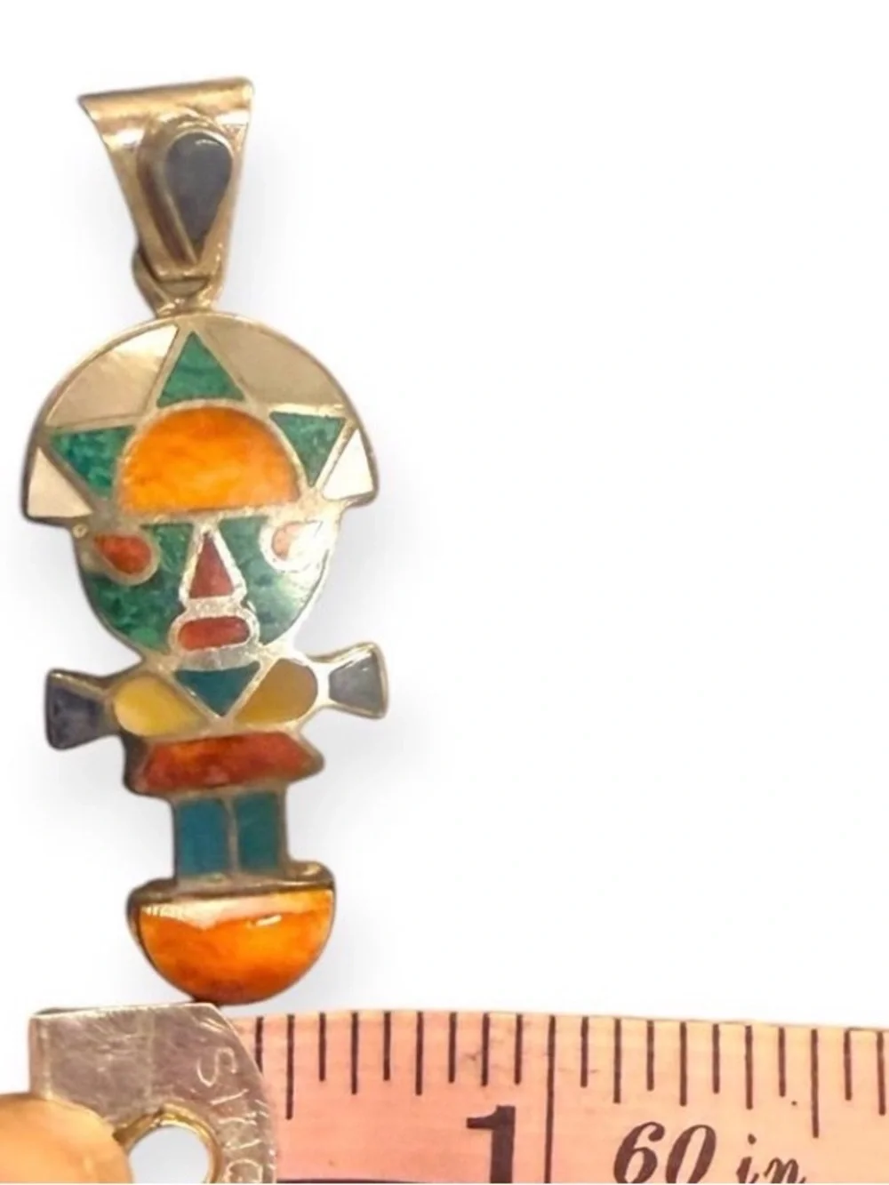 Handcrafted Unisex Peruvian 925 Sterling Silver & Enamel Tumi Multicolor Pendant